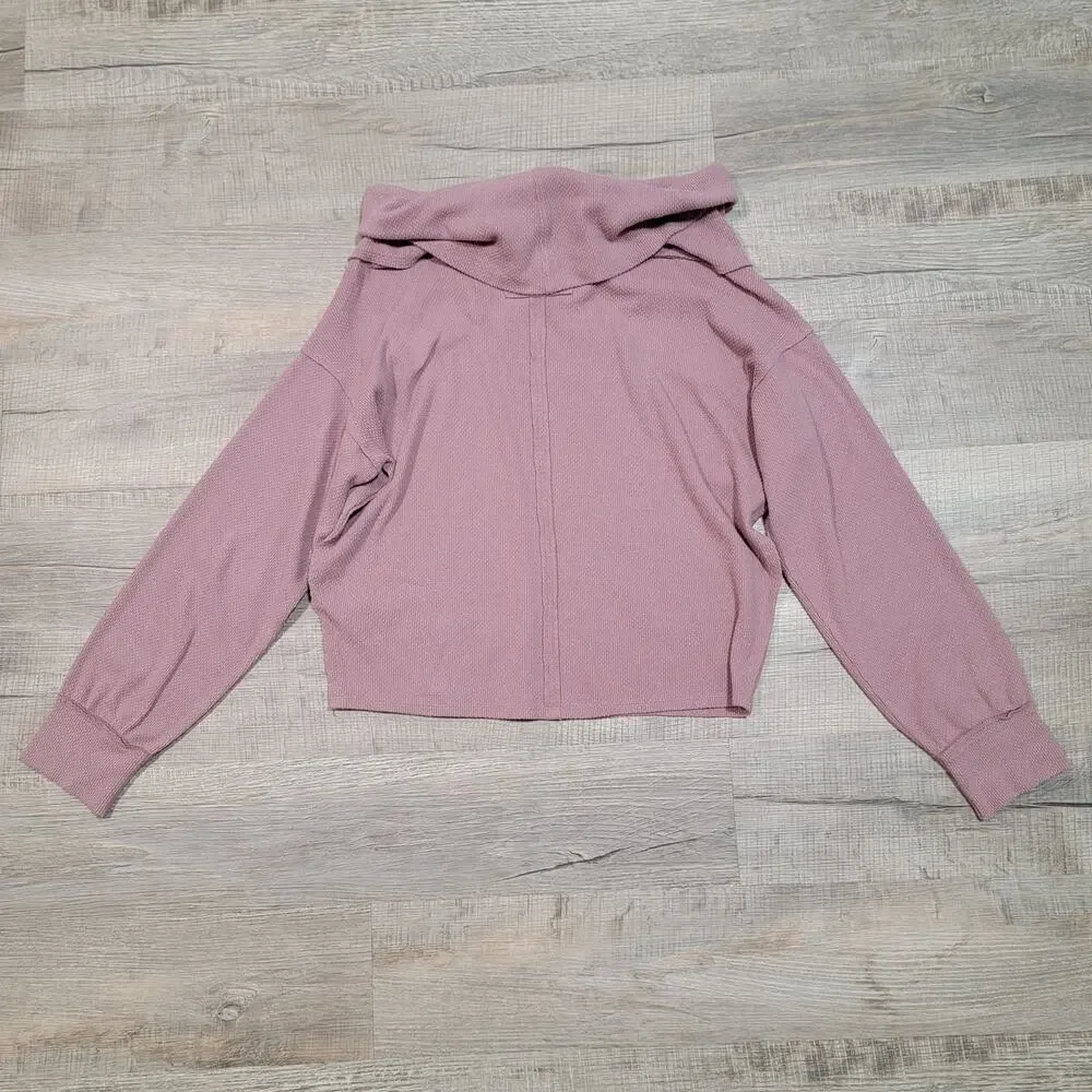 Free People Size Small Oversized Mauve Pink Sweatshirt Thermal Relaxed Cowl Neck